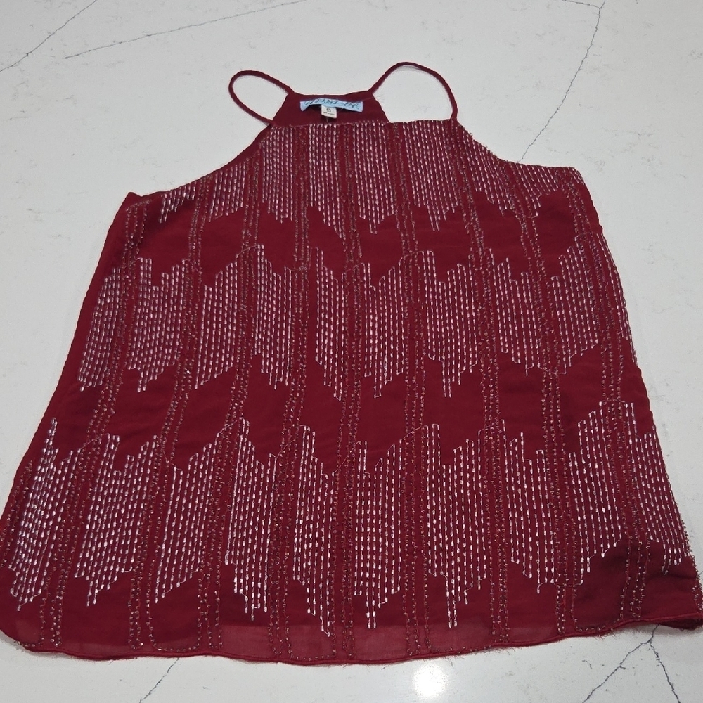 Dina Be Red Beaded Blouse Sz Small New Without Tag